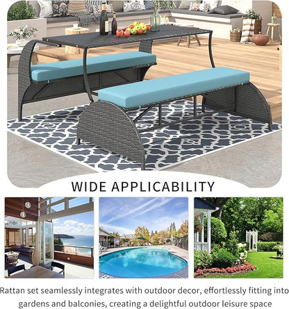 2-in-1 Convertible Picnic Upholstered Bench,57.1" Outdoor Loveseat,Portable Picnic Table Couch,Convertible to 4 Seats&1 Table,for Garden,Lawn,Backyard,Porch,Patio, Blue