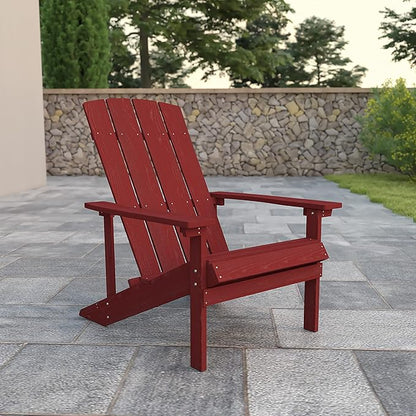 EMMA + OLIVER Outdoor Red All-Weather Poly Resin Wood Adirondack Chair