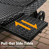 Patio Wicker Chaise Lounge Chairs Set of 2, Outdoor Reclining Lounge Chair w/Rolling Wheels, Pull-Out Side Table - Photo 6