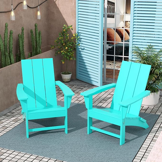 Costaelm Folding Adirondack Chairs, Outdoor Patio Adjustable Lawn Chairs, Weather Resistant Outside Firepit Chairs for Porch, Poolside, Garden, Backyard Deck, Turquoise