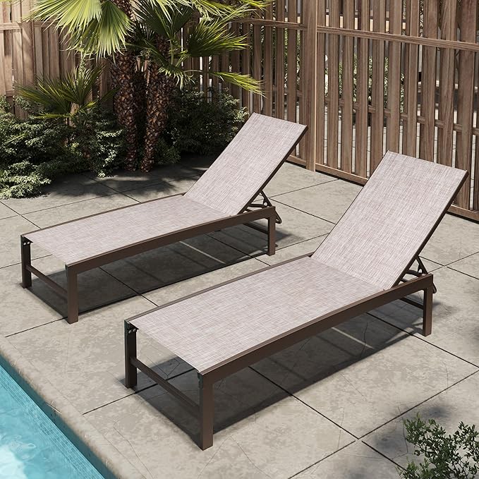 Patio Aluminum Chaise Lounge Chair, Set of 4 Outdoor Recliner Lounge Chair Sun Loungers, All Weather Chaise with 5 Adjustable Backrest and Lay Flat Positions for Garden, Balcony, Pool