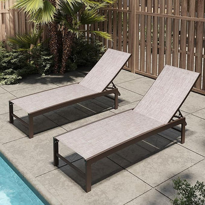 Patio Aluminum Chaise Lounge Chair, Set of 4 Outdoor Recliner Lounge Chair Sun Loungers, All Weather Chaise with 5 Adjustable Backrest and Lay Flat Positions for Garden, Balcony, Pool