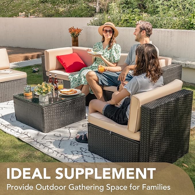 Devoko 5 Pieces Patio Furniture Sets All Weather Outdoor Sectional Patio Sofa Manual Weaving Wicker Rattan Patio - Photo 9