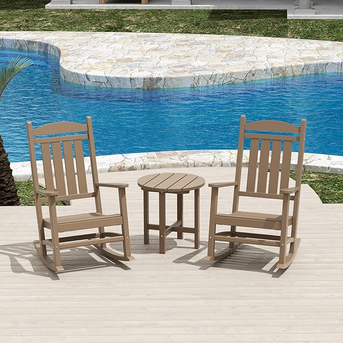 WestinTrends Malibu 3-Piece Set Outdoor/Patio Rocking Chairs with a Side Table (2 Seater), Weathered Wood