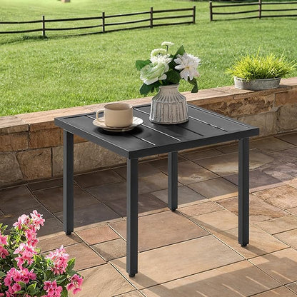 NUU GARDEN Square Outdoor Side Table with Slatted Top and Adjustable Feet, Powder-Coated Metal Patio Table, All-Weather Patio Coffee Table for Backyard Pool Porch Garden Lawn, Black