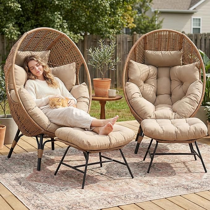 NICESOUL® 2 Person Wicker Stationary Egg Chair Indoor Outdoor - Photo 4