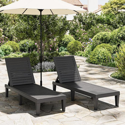 NUNU LAB Outdoor Chaise Lounge Chair Set of 3（2 of Chair and 1 of Side Table）,Waterproof Patio Lawn Chairs Lounge Outside,5-Positions Adjustable Pool Lounge Chair for Garden Beach Poolside,Black