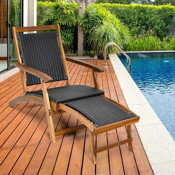 Tangkula Set of 2 Outdoor Reclining Lounger Chairs, 5 Back & 2 Leg Positions Patio Adjustable Chaise Lounge, Suitable for Lawn, Poolside, Garden Yard and Beach