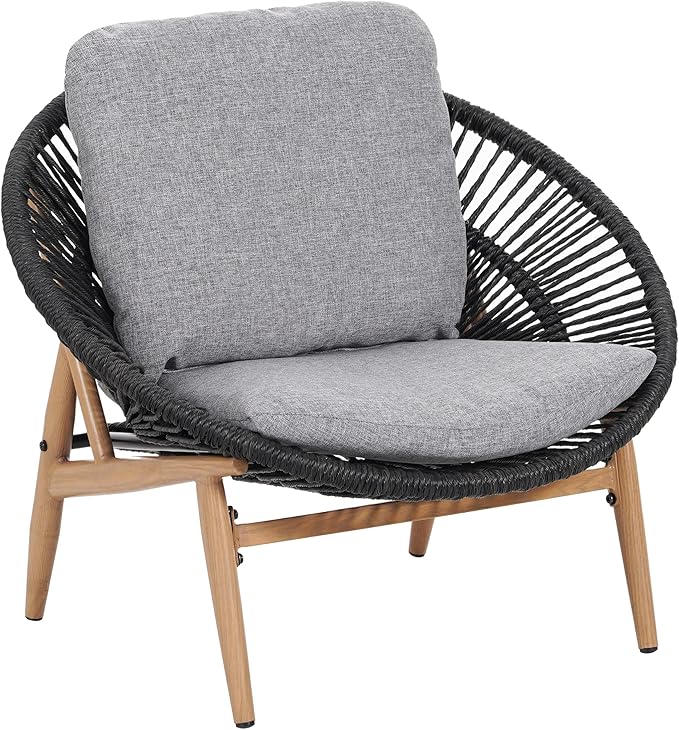 Merax Outdoor Wicker Papasan Chair, Rattan Patio Papasan Egg Lounge Chair with Cozy Cushion - Photo 3