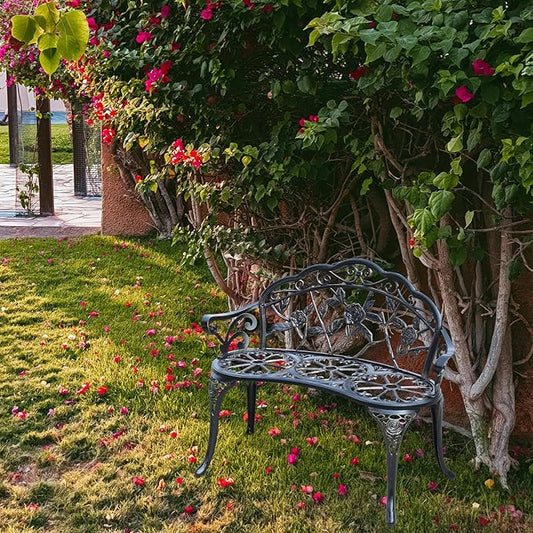 Cast Aluminium Outdoor Bench, Rose Garden Bench for Patio,Park,Lawn,Yard (Bronze)