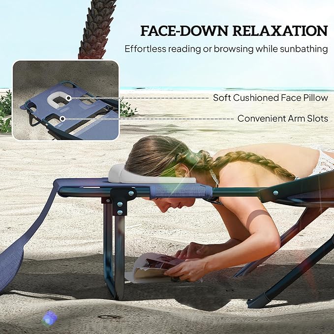 Outsunny Tanning Chaise Lounge Chair, 4-Position Beach Chair with Face & Arm Holes, Pillow headrest - Photo 4