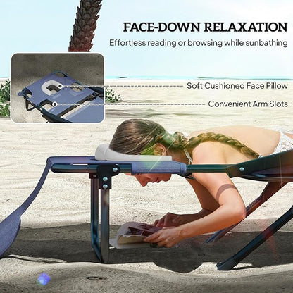 Outsunny Tanning Chaise Lounge Chair, 4-Position Beach Chair with Face & Arm Holes, Pillow headrest, Adjustable Sunbathing Chair, Gray