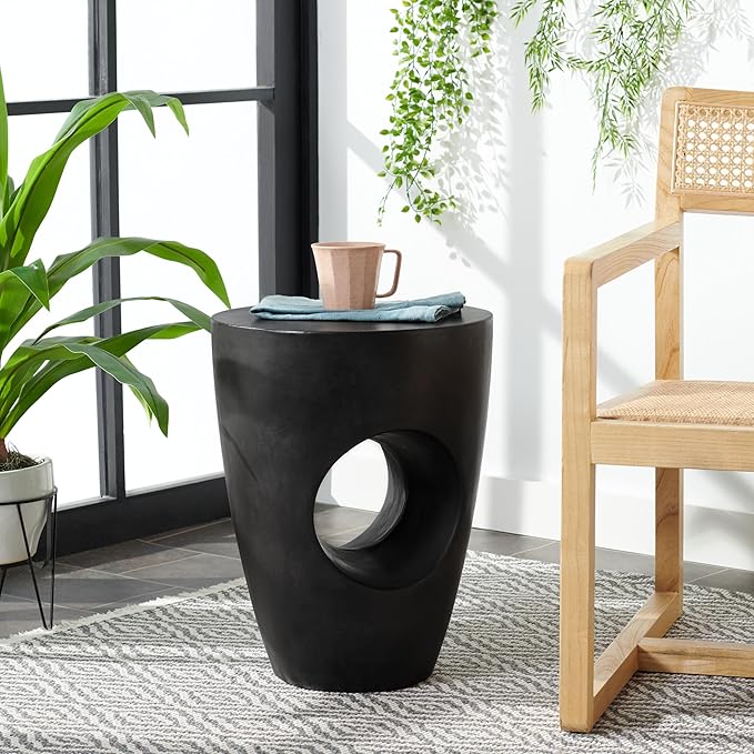 Safavieh Outdoor Aishi Black Modern Concrete Round Accent Table