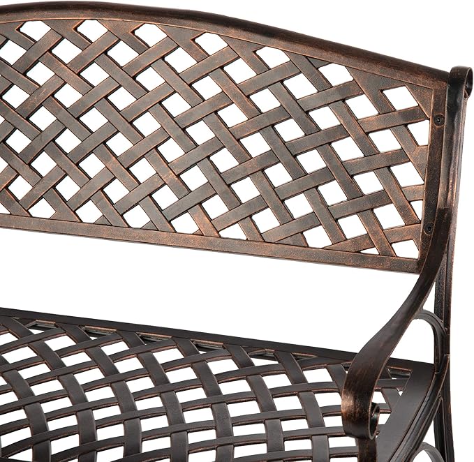 Balkene Home 61491 Patio Bench Cast Aluminum Lightweight Sturdy Bench Perfect for Relaxing Pause in Garden, Backyard Patio Basketweave Design - Antique Bronze Finish