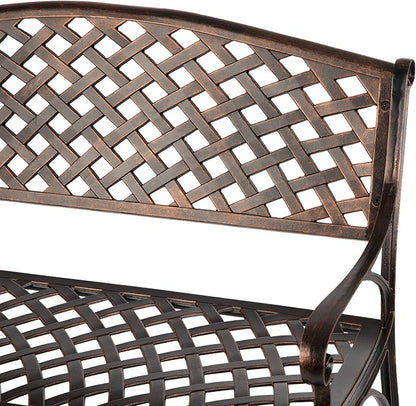 Balkene Home 61491 Patio Bench Cast Aluminum Lightweight Sturdy Bench Perfect for Relaxing Pause in Garden, Backyard Patio Basketweave Design - Antique Bronze Finish