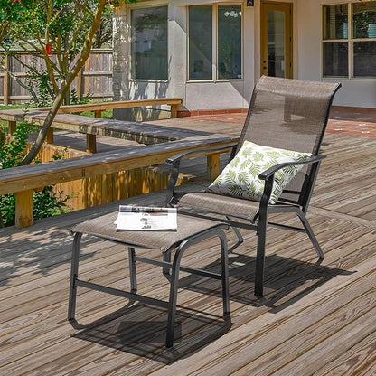 NUU GARDEN Outdoor Patio Chaise Lounges Chair, Recliner Chairs with Ottoman, All-Weather Textilene Chaise Lounge with Metal Frame, Outdoor Lounge Chairs for Patio, Backyard, Deck, Brown