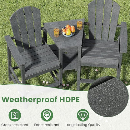 Giantex Outdoor Tall Adirondack Chairs Set of 2, HDPE Adirondack Bar Stools w/Double Connecting Tray, Umbrella Hole, High Backrest, All-Weather Balcony Chair, Patio Barstools for Garden Lawn (Gray)