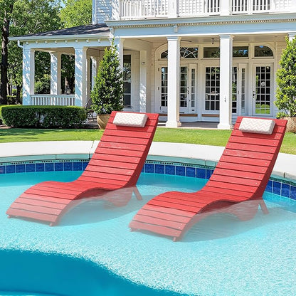 Pool Lounge Chairs - Anti-Floating HDPS Design for Pools & Backyard Sun Decks, Weighted Pool Chairs and Lounges for Poolside or Outside, Includes Headrest, Bright Red
