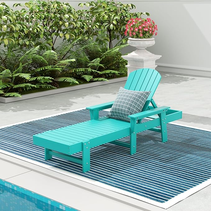 WestinTrends Dylan HDPE Outdoor Patio Poly Adirondack Reclining Chaise Lounge with Arms, Turquoise