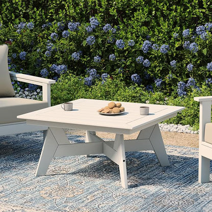 WestinTrends Avalon Modern Low Outdoor Patio Square HDPE Coffee Table, White