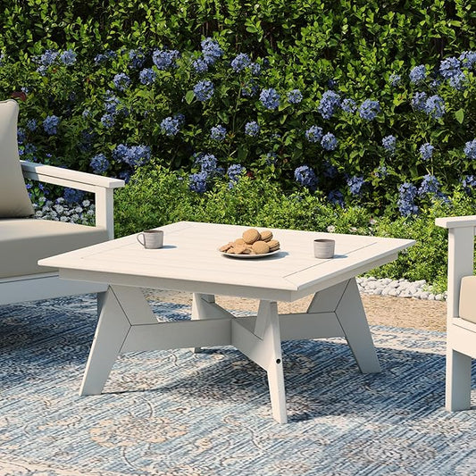 WestinTrends Avalon Modern Low Outdoor Patio Square HDPE Coffee Table, White