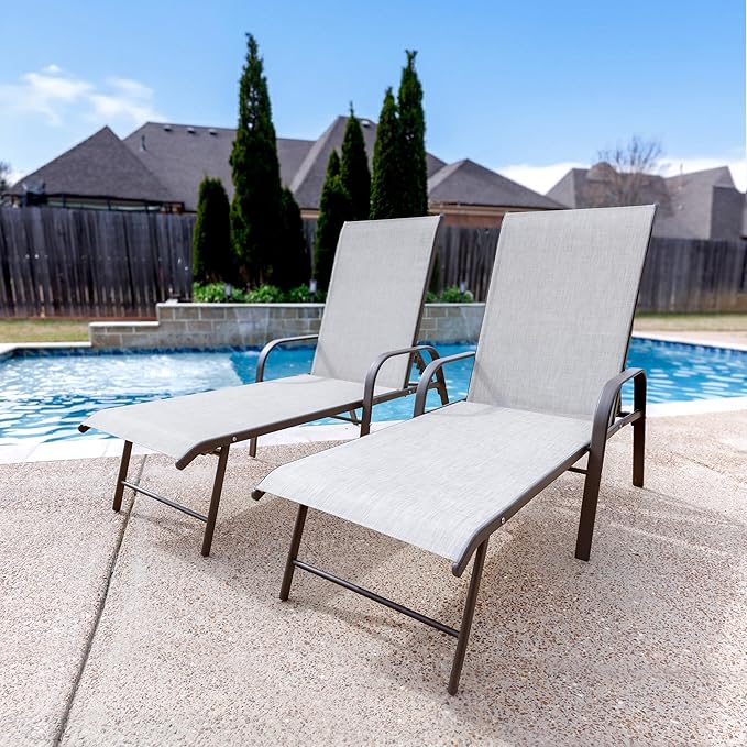 Crestlive Outdoor Chaise Lounge Chair, 5-Position Pool Lounge Chairs with Armrests Sunbathing Recliner for Patio, Beach - Photo 3