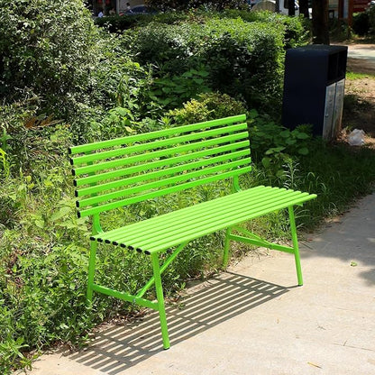 Outdoor Metal Garden Bench with Slatted Seat and Backrest, All-Weather Powder-Coated for Porch, Backyard, Park, Supports 2 Persons with 660lbs Capacity