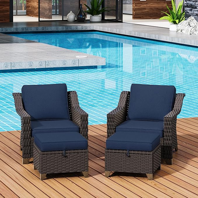 4 Pieces Patio Conversation Furniture Set - 2 Chairs with Ottomans Set of 2 - Photo 5