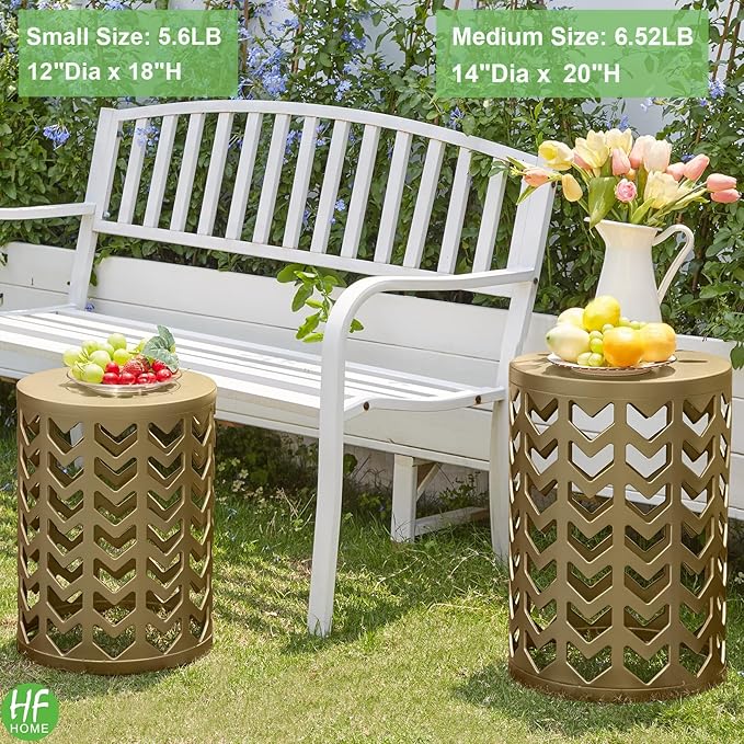 Nesting Side Table Set of 3 Decorative Round Garden Stools for Indoor Outdoor Heavy Duty Metal Frame Side Table - Photo 3
