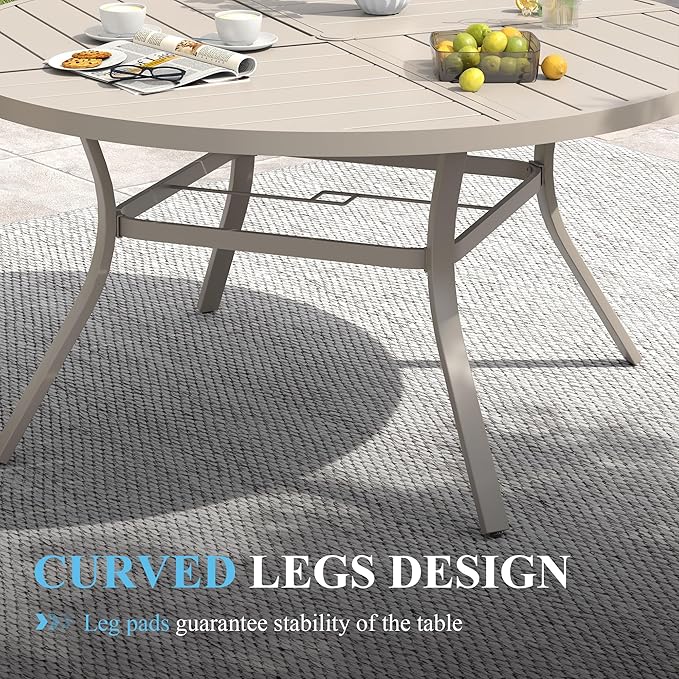 VICLLAX 50" Round Patio Table with Umbrella Hole, All Weather Metal Outdoor Dining Table for 6 - Photo 5