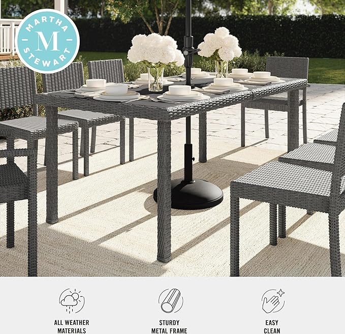 Martha Stewart Bedford 71" Indoor-Outdoor Patio Table with Faux Wood Top and Rattan Wicker Finish in Brown