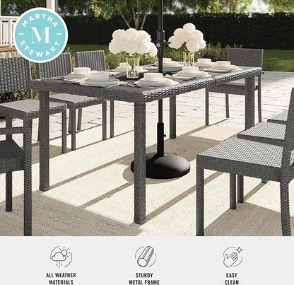Martha Stewart Bedford 71" Indoor-Outdoor Patio Table with Faux Wood Top and Rattan Wicker Finish in Brown