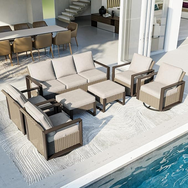 Outdoor Patio Furniture Set, 7 Piece Wicker Patio Conversation with Deep Seating, Thicken Cushions - Photo 1