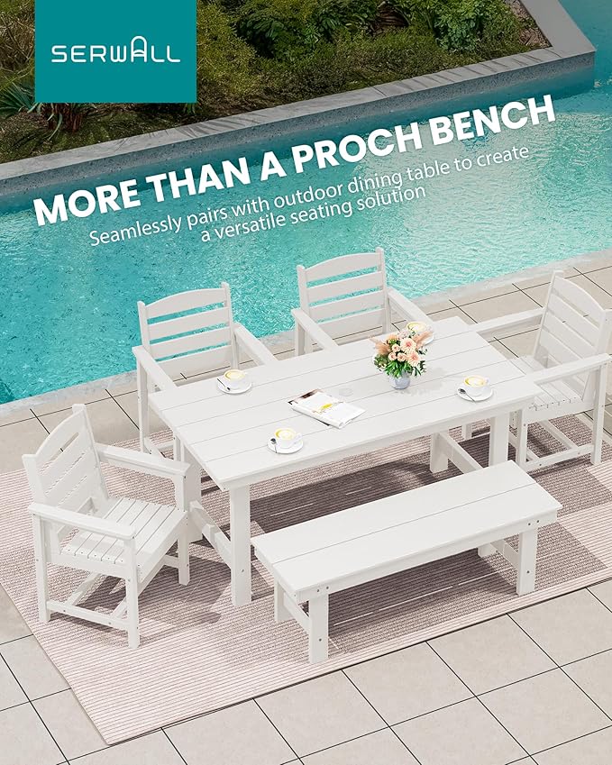 SERWALL 2-Person Outdoor Bench Backless, HDPE Outdoor Benches Weatherproof, 700 Lbs Weight Capacity - Photo 8
