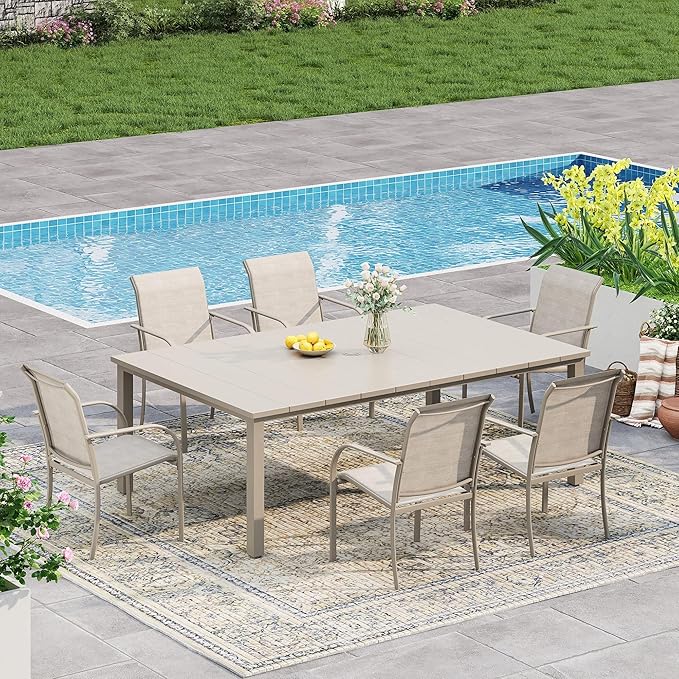 VICLLAX Outdoor Patio Dining Table for 6, 63" Rectangle Dining Table with Umbrella Hole for Porch, Backyard, Garden - Photo 2