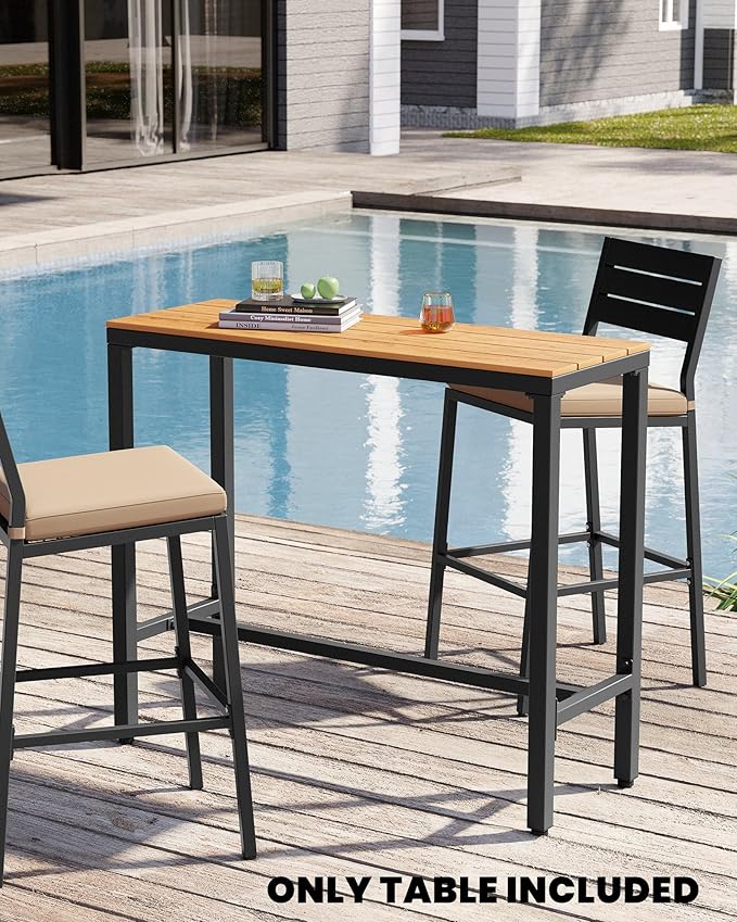 Crestlive Products Outdoor Bar Table, 43'' Rectangle Patio Counter Height Table High Pub Table with Waterproof Top and Sturdy Metal Frame for Balcony, Bistro, Garden, Backyard, Hot Tub(Brown)