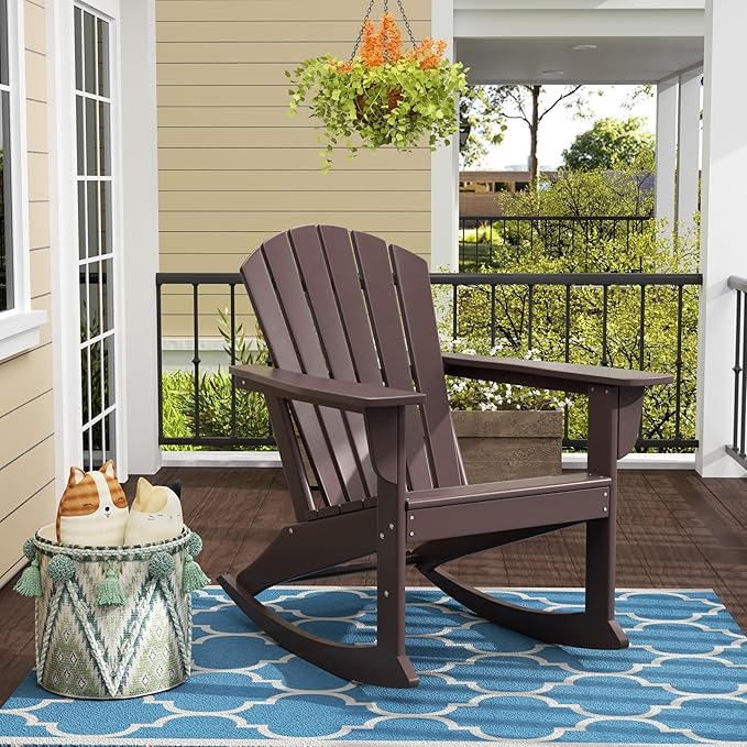 WO WESTIN OUTDOOR HDPE Altura Outdoor Rocking Poly Adirondack Chair, Dark Brown