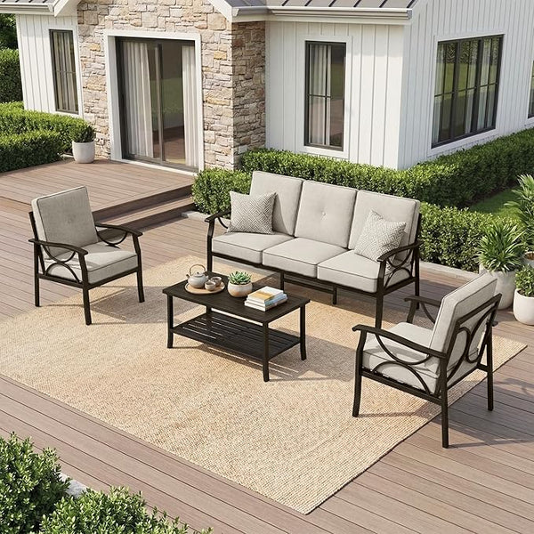 Outdoor Patio Furniture Set, 5 Seats Outdoor Patio Set with 4" Thick Cushion - Photo 1