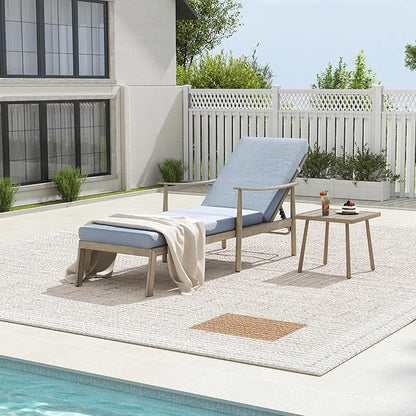 HAPPATIO Outdoor Chaise Lounge Set of 2, Aluminum Pool Lounge Chair with Adjustable Backrest, Cushion, Curved Armrest, and Side Table, Outdoor Lounge Chair for Beach, Yard, or Poolside (Brown)
