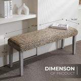 Solid Wood Acacia Indoor Bench with Natural Woven Seat, Wood Bench for Living Room or Entryway - Photo 2