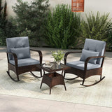 ORALNER 3 Pieces Patio Furniture Set, Outdoor Wicker Rocking Chairs with Cushions, Pillows, Glass Coffee Table - Photo 9