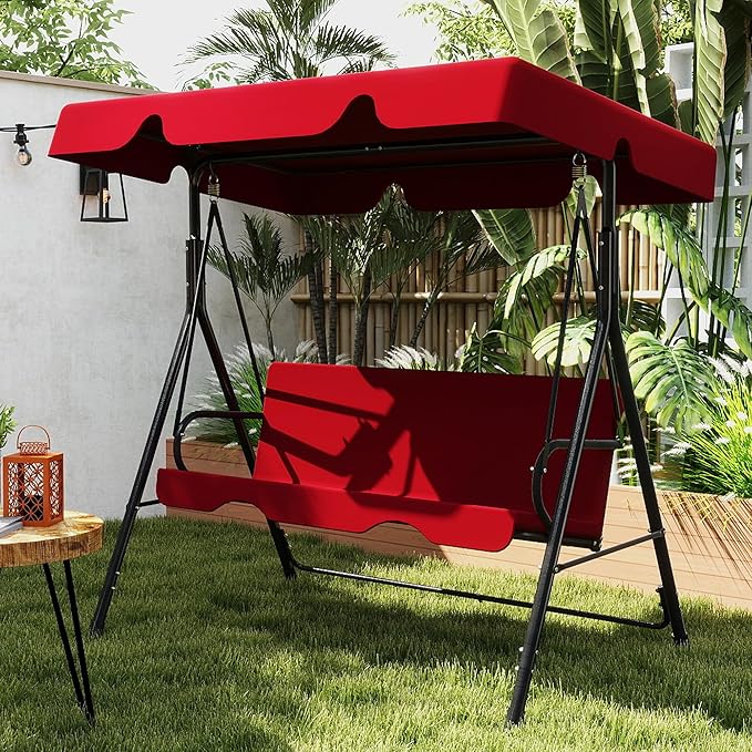 Durable Outdoor Glider Swing with Canopy，Patio Garden Bench and Stand for Backyard, Porch, or Lawn - Photo 1
