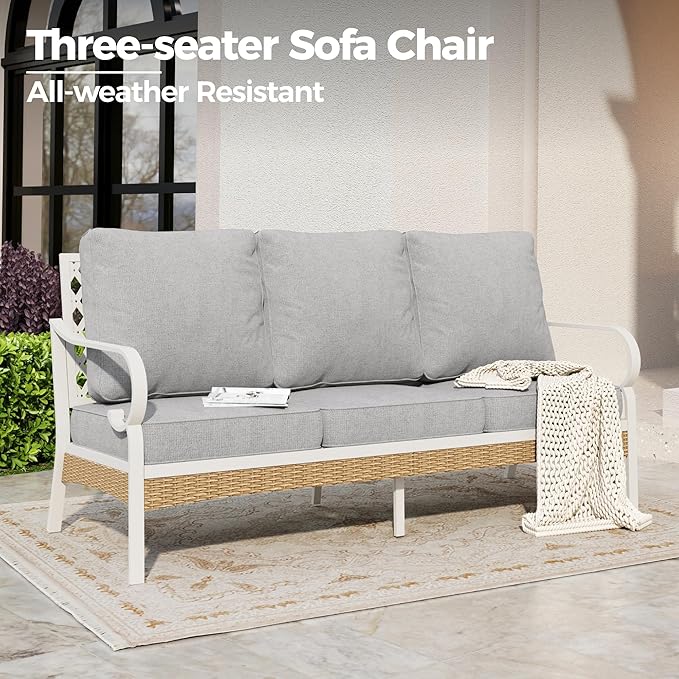 Metal Patio Furniture Sofa with 5.75" Extra Thick Cushion - Photo 8