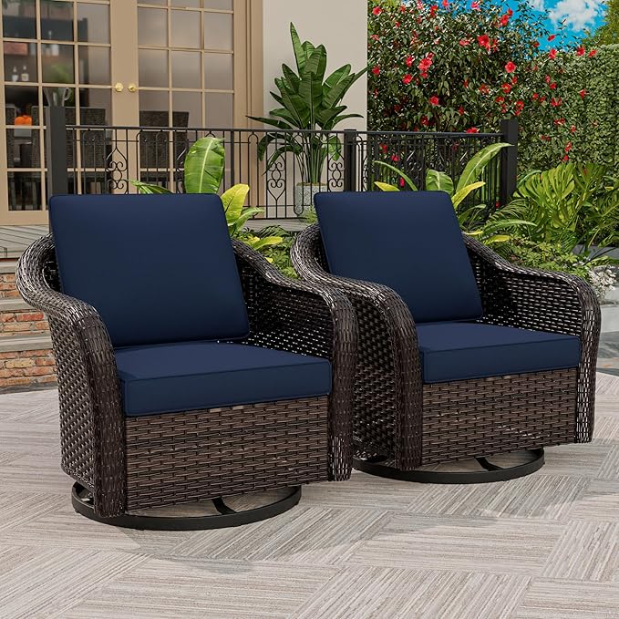 Outdoor Wicker Swivel Chair Set of 2, All-Weather Use Patio Rattan Chair with Seat and Back Cushion, Ideal for Porch - Photo 2