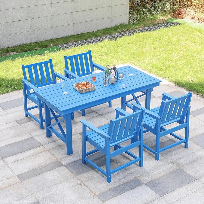 HDPE Patio Dining Set, 5-Piece Outdoor Table and Chairs with Umbrella Hole, Modern Outdoor Dining Set for 4 - Photo 1