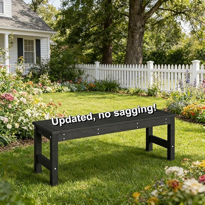 48" HDPE Outdoor Bench, All-Weather & Fade-Resistant 2-Person Garden Bench, Low Maintenance Patio Bench for Garden, Porch & Patio,Black