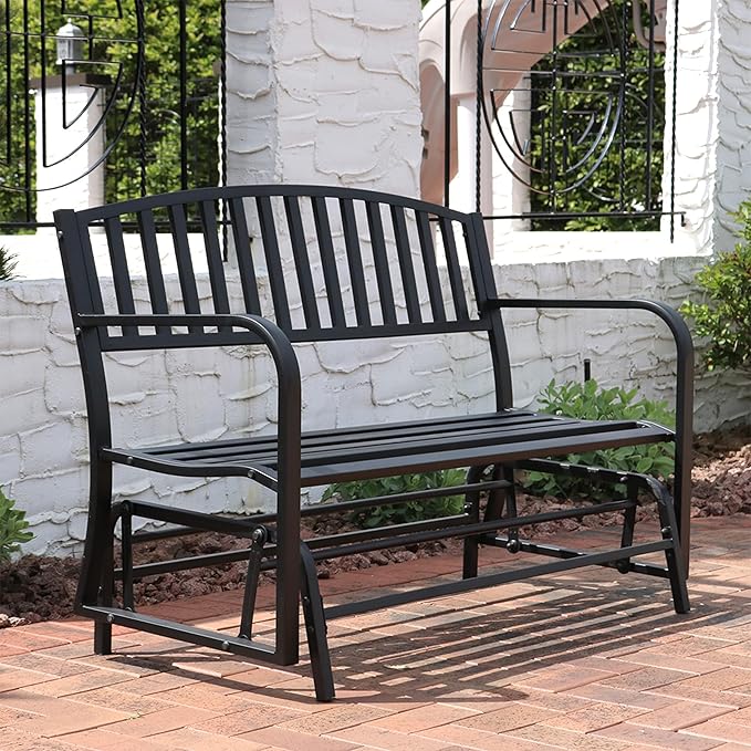 Sunnydaze 50-Inch 2-Person Glider Garden Bench - 615-Pound Weight Capacity - Black