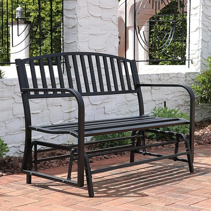 Sunnydaze 50-Inch 2-Person Glider Garden Bench - 615-Pound Weight Capacity - Black