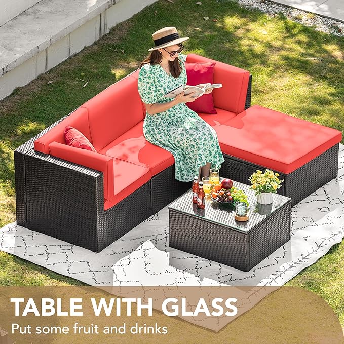 Devoko 5 Pieces Patio Furniture Sets All Weathevr Outdoor Sectional Patio Sofa Manual Weaving Wicker Rattan Patio - Photo 8