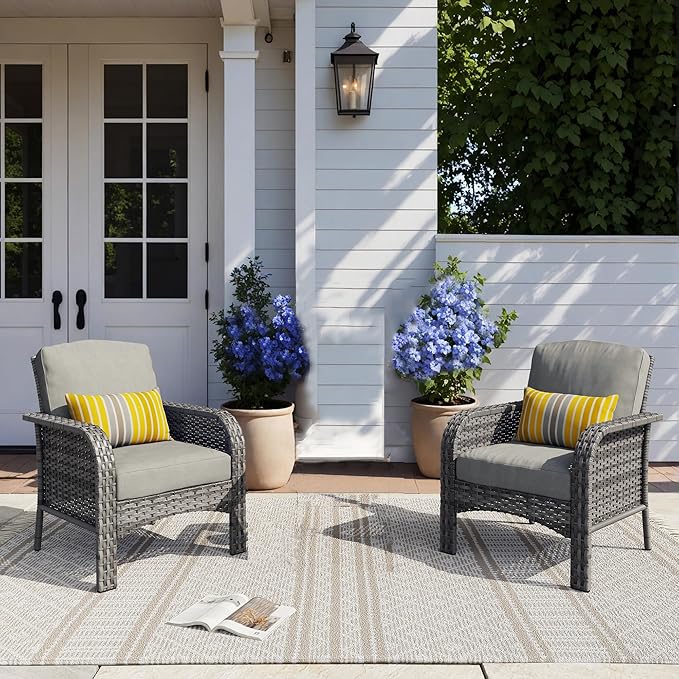 HOOOWOOO Patio Furniture Set,2 Pieces Outdoor Wicker Chairs Set,All Weather Bistro Chairs with Comfy High Back,Dark Gray - Photo 1